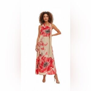 Socialite Floral Halter Maxi Dress Shoulder Peach/Coral Floral Dress size Xs nwt